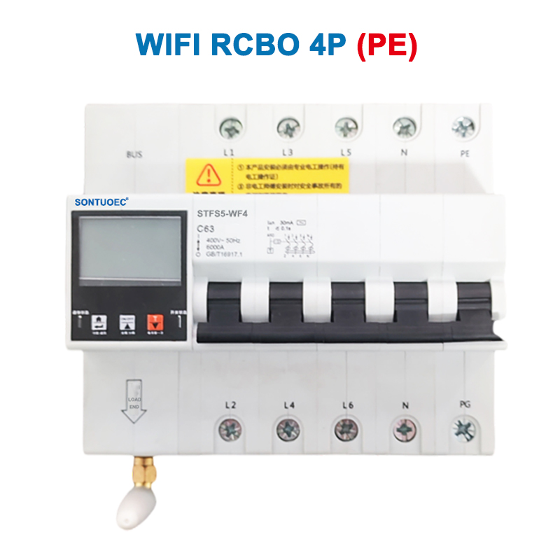 WiFi STFS5-63 სერია მრავალ ფუნქციური IoT ინტელექტუალური RCBO ინტელექტუალური მიკროსქემის ამომრთველი